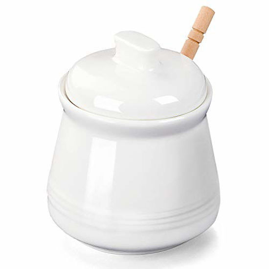 Picture of LEETOYI Porcelain Honey Jar with Lid and Honey Stick,Ceramic Honey pot,12oz (White)
