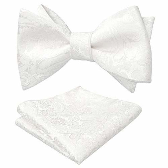 Picture of Alizeal Mens Paisley Jacquard Self Bow Tie Pocket Square Set (White)