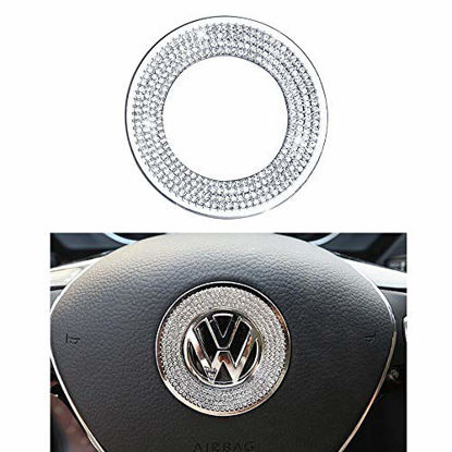 Picture of 1797 Compatible Steering Wheel Logo Caps Decals Sticker for VW Volkswagen Accessories Parts Bling Jetta Passat Golf Tiguan Arteon Atlas Covers Interior Decoration Trim Women Men Crystal Silver