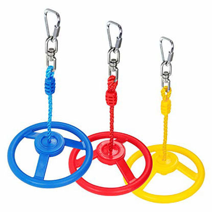 Picture of Rainbow Craft 3-PACK Ninja Wheel Obstacle for Kids - Swing Monkey Wheel for Ninja Warrior Obstacle Course for Kids Ninja Slackline Kits - Blue, Red&Yellow Color in Set