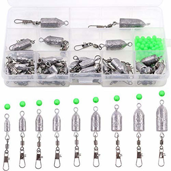 GetUSCart- Swpeet 86 Pieces 9 Sizes 5g-35g Fishing Weights Bullet Sinker  Rolling Swivel with Interlock Snap Connector Inline and Green Fluorescent Fishing  Beads Perfect for Freshwater Saltwater