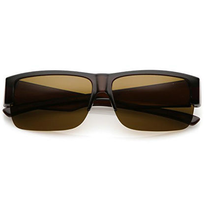 Picture of zeroUV - Large Wide Arms Semi Rimless Polarized Lens Rectangle Sunglasses 65mm (Brown/Brown)
