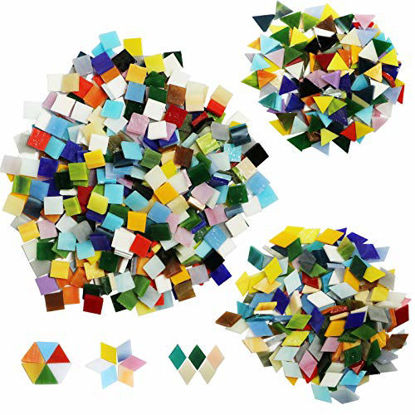 Picture of Csdtylh 1000 Pieces Mixed Color Mosaic Tiles Mosaic Glass Pieces for Home Decoration or DIY Crafts, Square (Mixed Shape)