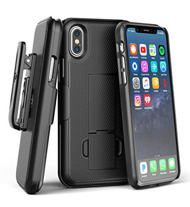 Picture of Encased iPhone X Belt Clip Case [DuraClip] Slim Fit Holster Shell Combo (w/Rubberized Grip Finish) for Apple iPhone Xs - 2017/2018 Release (Smooth Black)