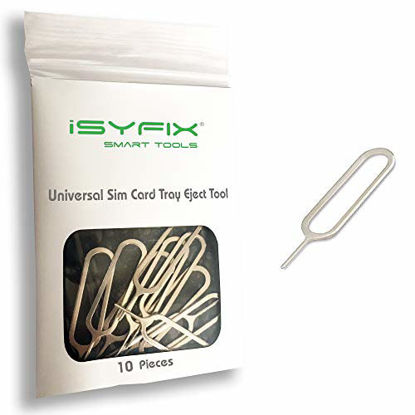 Picture of Sim Card Tray Pin Eject Removal Tool Needle Opener Ejector 10X Pack by iSYFIX for All iPhone, Apple iPad, HTC, Samsung Galaxy, and Most Smartphone Brands