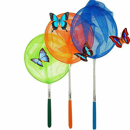 Picture of #1 M-jump 3 Pack Colored Telescopic Butterfly Nets - Great for Catching Insects Bugs Fishing - Outdoor Toy for Kids Playing - Extendable from 6.8" to 34"