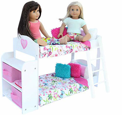 Picture of PZAS Toys Doll Bunk Bed - Doll Bunk Bed for 18 Inch Dolls Complete with Linens, Pajamas, and Shelves, Fits American Girl Doll