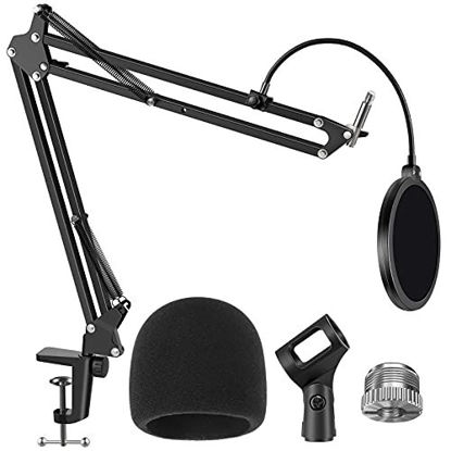 Picture of InnoGear Mic Stand for Blue Yeti, Heavy Duty Microphone Stand with Microphone Windscreen and Dual Layered Mic Pop Filter Suspension Boom Scissor Arm Stands for Blue Spark and Other Mics, Medium
