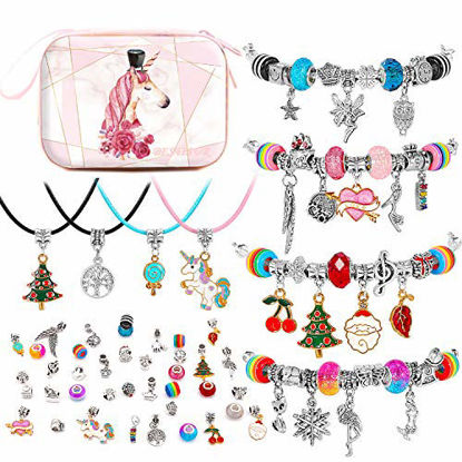 Picture of DIY Charm Bracelet Making Kit for Girls Silver Plated Snake Chain Jewelry Making Kit for Teens Gifts for Girls Age 5,6,7,8,9,10 and Above - 4 Bracelets and 4 NecklacesTinplate Box)