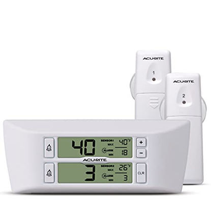Picture of AcuRite Digital Wireless Fridge and Freezer Thermometer with Alarm and Max/Min Temperature for Home and Restaurants (00986M), 0.6, White