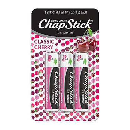 Picture of ChapStick Classic Cherry Lip Balm Tube, Flavored Lip Balm for Lip Care on Chafed, Chapped or Cracked Lips, Cherry, Red, 0.15 Oz (Pack of 3)