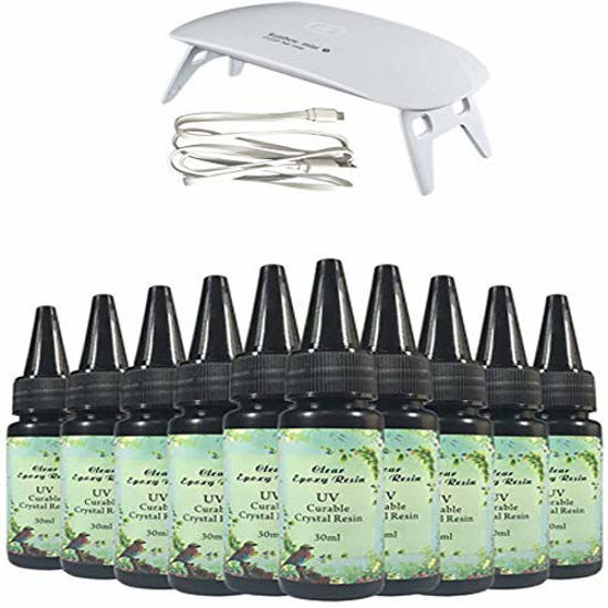 Picture of 10 Pieces 30ML Crystal Epoxy Resin Curable Glue + Led Lamp for DIY Home Professional Handcraft Jewelry Earrings Necklace Bracelet Nail Art Accessories