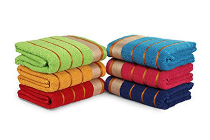 Picture of 100% Cotton Bath Towels, Set of 6, Extra-Absorbent-Cotton, Size (27" X 54"),Mixed Random Color Assorted Style, Light Weight, Quick Dry Best for Parties and Guests
