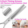 Picture of GEMEK Dog Grooming Scissors Set, 4CR Stainless Steel Safety Round Tip Pet Professional Grooming Tool 5 Pieces Kit - Straight, Curved, Thinning Shears & Comb for Dogs, Cats and Other Animals