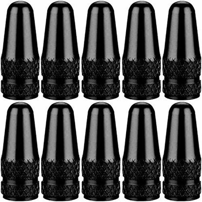 Picture of SAMIKIVA (10 Pack Bike Presta Valve Stem Caps, Chrome Anodized Aluminum, Use On Presta French Valves, Dust caps for MTB Road Racing Bicycle, Rocket Style (Black (10 Pack))