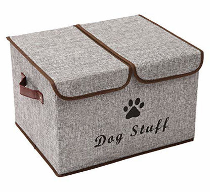 Picture of Morezi Large Dog Toys Storage Box Canvas Storage Basket Bin Organizer with Lid - Perfect Collapsible Bin for Organizing Dog Cat Toys and Accessories - LightGray
