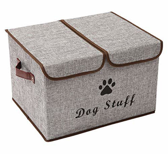 Picture of Morezi Large Dog Toys Storage Box Canvas Storage Basket Bin Organizer with Lid - Perfect Collapsible Bin for Organizing Dog Cat Toys and Accessories - LightGray