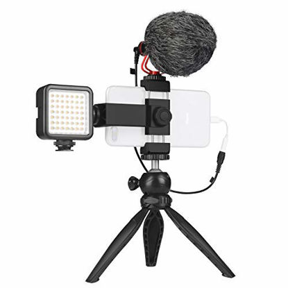 Picture of Smartphone Video Microphone Kit with LED Light,Phone Holder,Tripod Vertical & Horizontal Vlog YouTube Filmmaker Video Kit for iPhone 7 8 X XS MAX 11 Pro Samsung Huawe