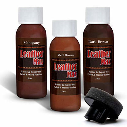 Picture of Leather Max Quick Blend Refinish and Repair Kit, Restore Couches, Recolor Furniture & Repair Car Seats, Jackets, Sofa, Boots / 3 Color Shades to Blend with/Leather Vinyl Bonded and More (Dark Browns