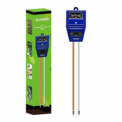 Picture of SONKIR Soil pH Meter, MS06 3-in-1 Soil Moisture/Light/pH Tester Gardening Tool Kits for Plant Care, Great for Garden, Lawn, Farm, Indoor & Outdoor Use (Blue)