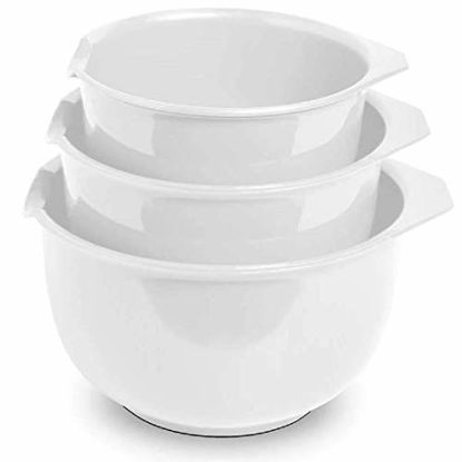Picture of Glad Mixing Bowls with Pour Spout, Set of 3 | Nesting Design Saves Space | Non-Slip, BPA Free, Dishwasher Safe | Kitchen Cooking and Baking Supplies, White