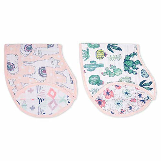 Picture of aden + anais Burpy Bib, 100% Cotton Muslin, Soft Absorbent 4 Layers, Multi-Use Burp Cloth and Bib, 22.5" X 11", 2 Pack, Trail Bloom Llamas