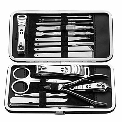 Picture of Manicure Pedicure Set Nail Clipper, UOWGA 17 Piece Stainless Steel Tools for Nail Grooming Cutter Kit Gift for Men/Women Includes Cuticle Remover with Portable Travel Case