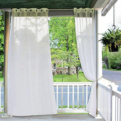 Picture of RYB HOME Outdoor Curtains for Patio - 2 Panels Linen Look Semi-Sheer Curtains for Patio Waterproof, Indoor Outdoor Drapes for Gazebo Pergola Balcony Holiday Decor, 2 Ropes Included, Wide 54 x Long 84