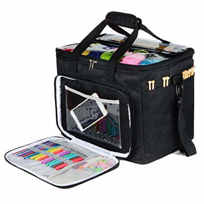 Picture of Hoshin Knitting Bag for Yarn Storage, High Capacity Yarn Totes Organizer with Inner Divider Portable for Carrying Project, Knitting Needles(up to 14), Crochet Hooks, Skeins of Yarn (Black)
