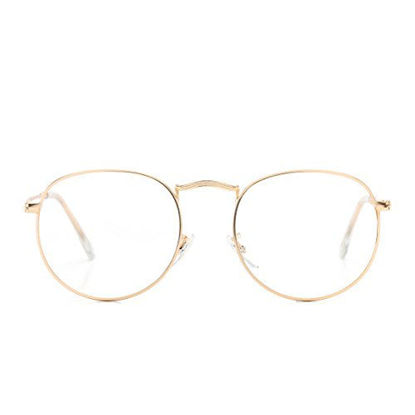 Picture of AZORB Round Clear Lens Glasses Classic Metal Frame Non-Prescription Eyeglasses for Women Men(gold)