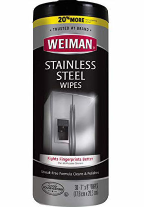 Picture of Weiman Stainless Steel Wipes - Removes Fingerprints, Residue, Water Marks and Grease from Appliances - Works Great on Refrigerators, Dishwashers, Ovens, Grills - 28 Count - Packaging May Vary