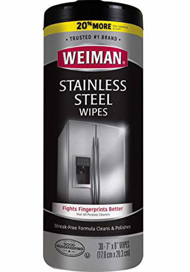 Picture of Weiman Stainless Steel Wipes - Removes Fingerprints, Residue, Water Marks and Grease from Appliances - Works Great on Refrigerators, Dishwashers, Ovens, Grills - 28 Count - Packaging May Vary