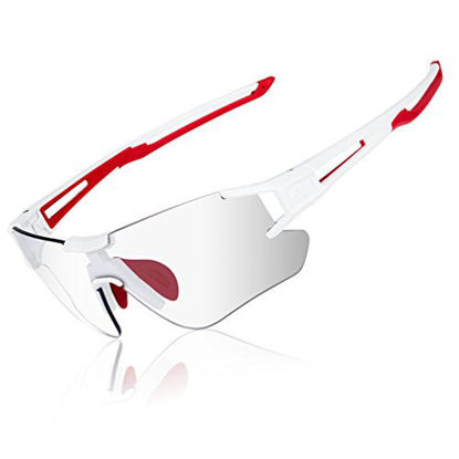Picture of RockBros Cycling Sunglasses Photochromic Bike Glasses for Men Women Sports Goggles UV Protection White Red