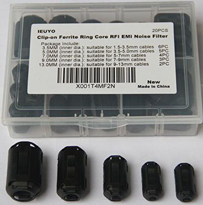Picture of IEUYO Clip-on Ferrite Ring Cores EMI RFI Signal Noise Filter Noise Suppressor for HDMI USB POWER Cable Diameter 3mm/5mm/7mm/9mm/13mm,5Size,20PCS