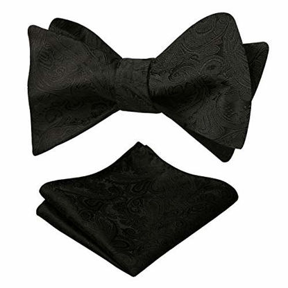 Picture of Alizeal Mens Paisley Jacquard Self Bow Tie Pocket Square Set (Black)
