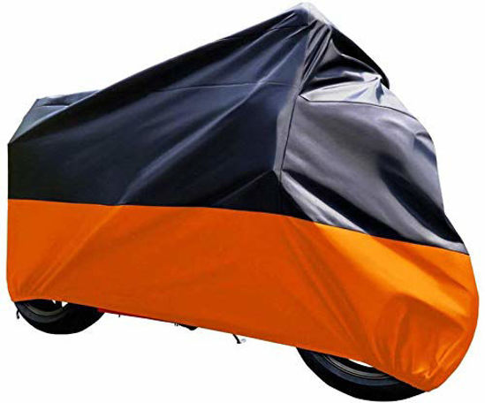 Picture of Tokept Black and Orange Waterproof Sun Motorcycle Cover (XXXL).116" for Honda Kawasaki Yamaha Suzuki Harley Davidson (XXXL)
