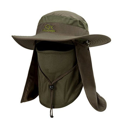 Picture of YR.Lover Outdoor UV Sun Protection Wide Brim Fishing Cap with Removable Flap
