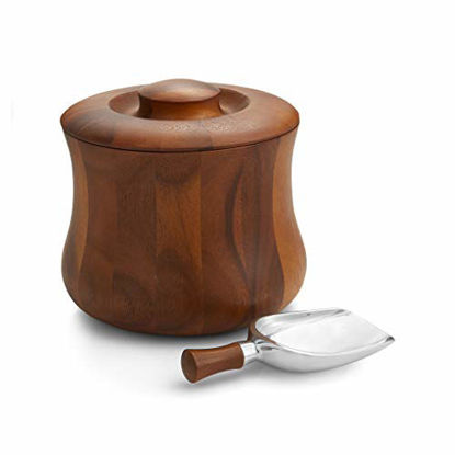 Picture of Nambe - Nara Collection - Ice Bucket- Measures at 8.5" x 8.5" - Made with Nambe Alloy and Acacia Wood - Designed by Sean O'Hara