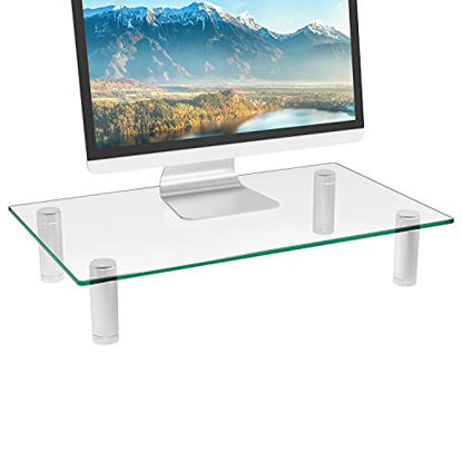 Picture of WALI Rectangular Tempered Glass Monitor Riser Desktop Stand Height Adjustable Table Top for Flat Screen LCD LED TV, Laptop, Notebook, Display (GTT001), 16 X 10 inch, Clear
