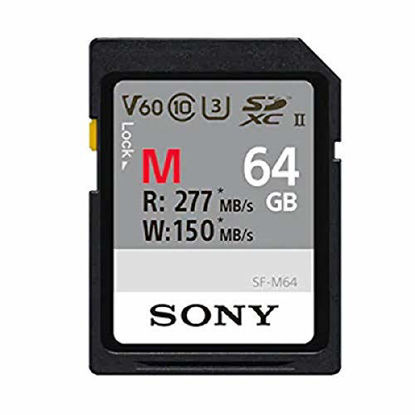 Picture of Sony M Series SDXC UHS-II Card 64GB, V60, CL10, U3, Max R277MB/S, W150MB/S (SF-M64/T2), Black