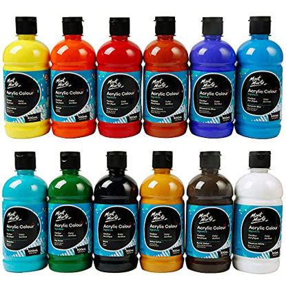 Picture of Mont Marte Signature Acrylic Color Paint Set, 12 x 16.9oz (500ml), Semi-Matte Finish, 12 Colors, Suitable for Canvas, Wood, Fabric, Leather, Cardboard, Paper, MDF and Crafts
