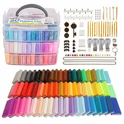 Picture of Polymer Clay, 60 Colors Shuttle Art 1.2 oz/Block Oven Bake Modeling Clay Kit with 19 Sculpting Clay Tools and Accessories, Non-Stick, Non-Toxic, Ideal DIY Craft Gifts for Kids
