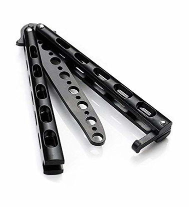 Picture of Anlado Balisong Butterfly Knife Trainer Practice with O-ring Latch - Enhanced Version - Black Metal Steel - no Offensive Blade - for Beginner, Children, Butterfly Knives Lover and more