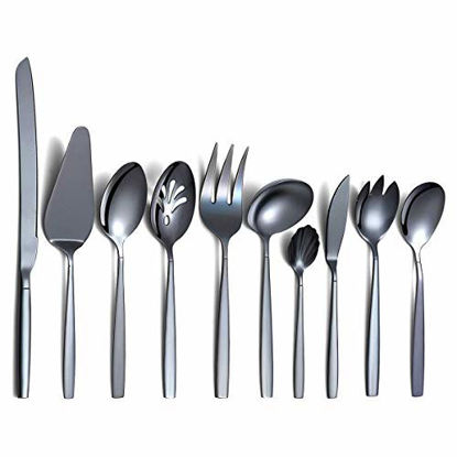 Picture of Berglander Black Silverware Servierset 10-teilig, Edelstahl-Besteck-Servierset mit schwarzer Titanbeschichtung, Servierlöffel, Silber-Serviergerät, Rostschutz, bleifrei (10 Stück)