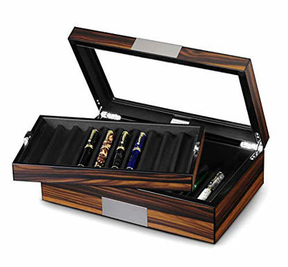 Picture of Lifomenz Co Pen Display Box Ebony Wood Pen Display Case,Fountain Pen Storage Box,20 Pen Organizer Box with Glass Window Pen Collection Box with Tray