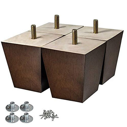 Picture of Wood Furniture Legs 3 inch Sofa Legs Pack of 4 Square Couch Legs Brown Mid-Century Modern Replacement Legs for Armchair Recliner Coffee Table Dresser
