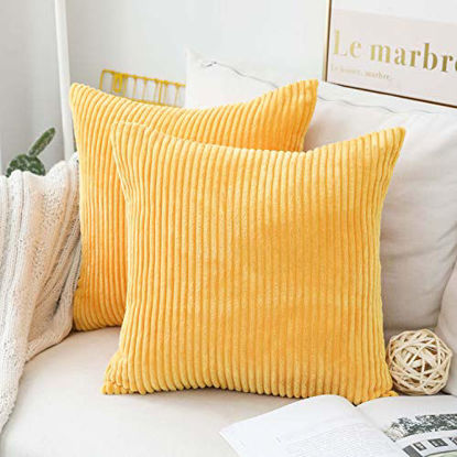 Picture of Home Brilliant Fall Pillow Covers 18x18 Set of 2 Super Soft Autumn Thanksgiving Throw Pillow Covers Decorative Striped Corduroy Mustard Throw Pillows for Couch, 18 x 18 inch, Sunflower Yellow