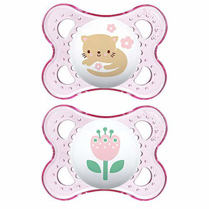 Picture of MAM Clear Collection Pacifiers (2 pack, 1 Sterilizing Pacifier Case), MAM Pacifier 0-6 Months, Baby Pacifiers, Baby Girl, Best Pacifier for Breastfed Babies