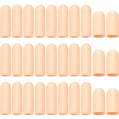 Picture of 30 Pieces Gel Finger Protector Finger Cots Silicone Finger Cover Cap Gel Finger Sleeves Finger Support for Finger Cracking, Finger Trigger (Apricot)