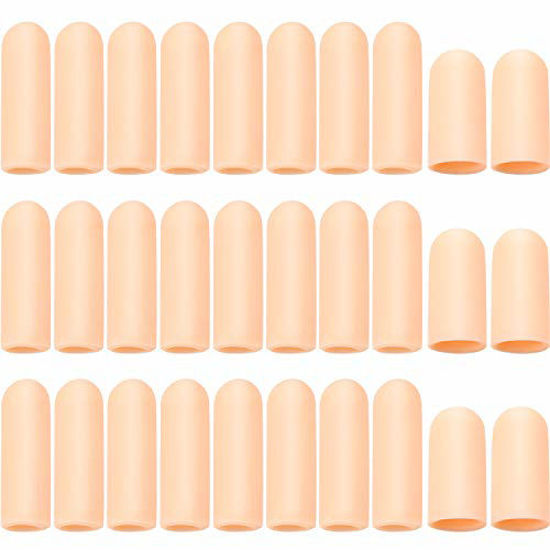 Picture of 30 Pieces Gel Finger Protector Finger Cots Silicone Finger Cover Cap Gel Finger Sleeves Finger Support for Finger Cracking, Finger Trigger (Apricot)